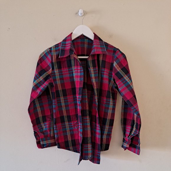 Revolution Multicolored Plaid Collared Open Front Long Sleeve Jacket - S - Picture 6 of 9